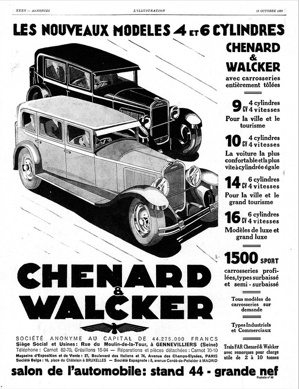 N°4671 CHENARD & WALCKER prospectus extrait du tarif 1er juin 1930 